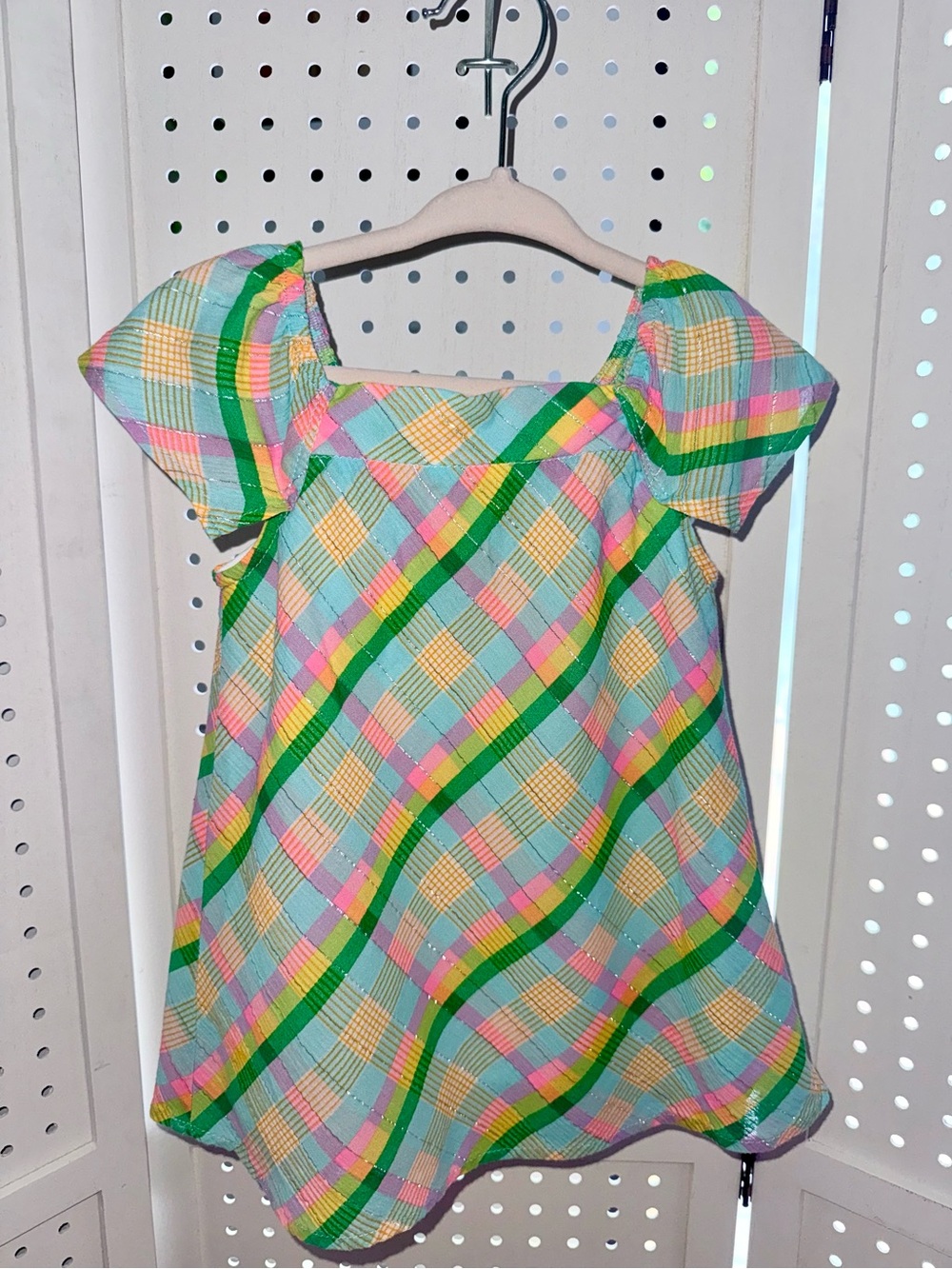 Crown & Ivy Baby Girls 12M Pastel Plaid Metallic Thread Flutter Sleeve Dress 12M